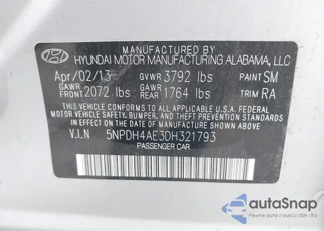 2013 Hyundai Elantra Gls из США, поврежденный, VIN 5NPDH4AE3DH321793